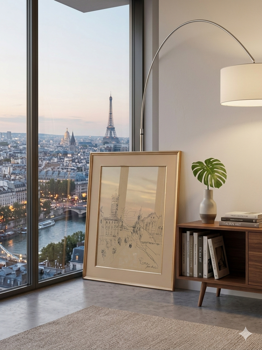 Dessin Jean Dufy au stylo bille "Roma" signature cachet d'Atelier – Image 5