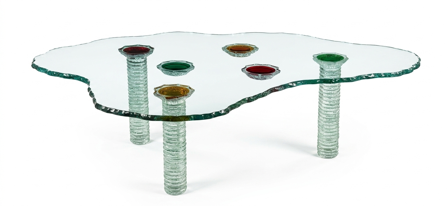 Table Salvat Jean Daniel Sculpture sur verre clair cabochons multicolores Modèle Ancien Seconde Main modèle Toy – Image 9