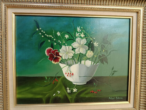 Tableau Robert Antoine huile sur toile " Muguet dans un bol" Daté 1978 – Image 3