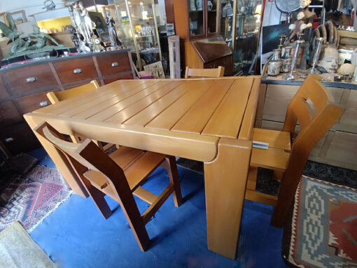Table Regain rectangulaire en Orme rallonge centrale à bascule Vintage 70 – Image 8