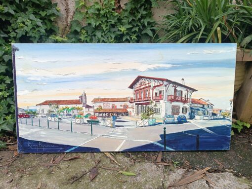 Tableau Peyranne Remy Huile sur Toile "Place de Bidart, Pays Basque" – Image 2