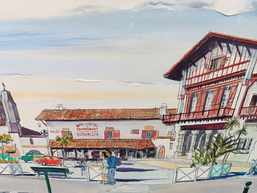 Tableau Peyranne Remy Huile sur Toile "Place de Bidart, Pays Basque" – Image 3