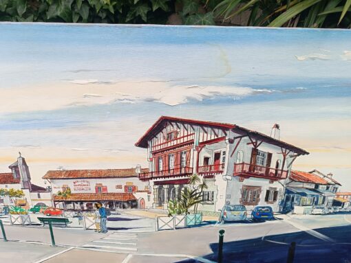 Tableau Peyranne Remy Huile sur Toile "Place de Bidart, Pays Basque" – Image 4