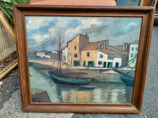 Tableau "Port de pêche" Huile sur Toile Epoque fin XIXème/début XXème – Image 4