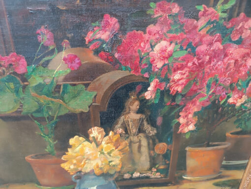 Tableau Léon Frédéric Peintre Belge Huile sur toile " Composition Florale" daté 1912 – Image 8