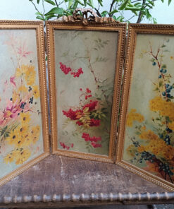 Alternative view of Paravent de Table trois panneaux Peintures à décors de fleurs sur Toile Epoque XIXème
