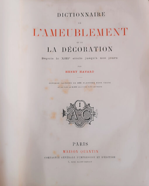Havard Henry - Dictionnaire de l'ameublement et de la décoration Edition Maison Quentin Paris en 4 volumes – Image 3