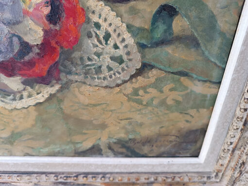 Oswald Poreau Tableau Huile sur Panneau "bouquet" daté 1944 – Image 3