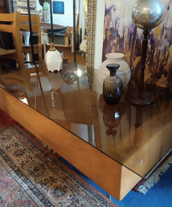 Alternative view of Table Basse Vintage 70 gainé liège plateau verre fumé