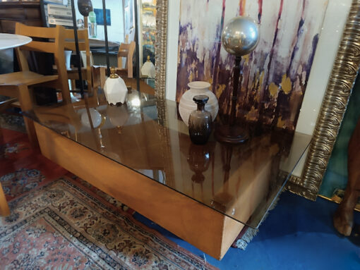 Table Basse Vintage 70 gainé liège plateau verre fumé – Image 3