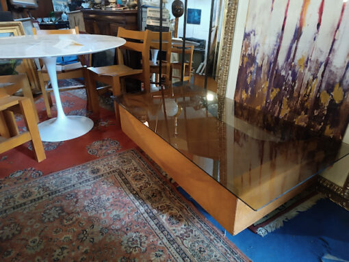 Table Basse Vintage 70 gainé liège plateau verre fumé – Image 4