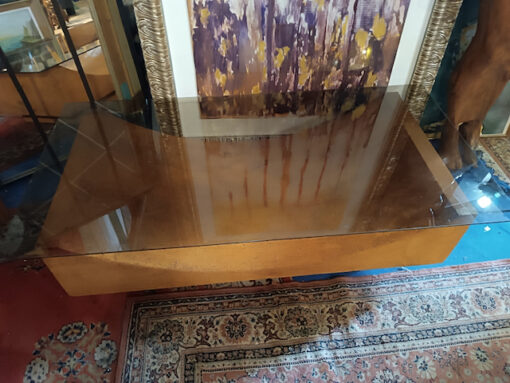 Table Basse Vintage 70 gainé liège plateau verre fumé – Image 5