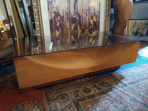 Table Basse Vintage 70 gainé liège plateau verre fumé – Image 6