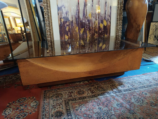 Table Basse Vintage 70 gainé liège plateau verre fumé – Image 7
