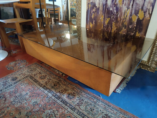 Table Basse Vintage 70 gainé liège plateau verre fumé – Image 8
