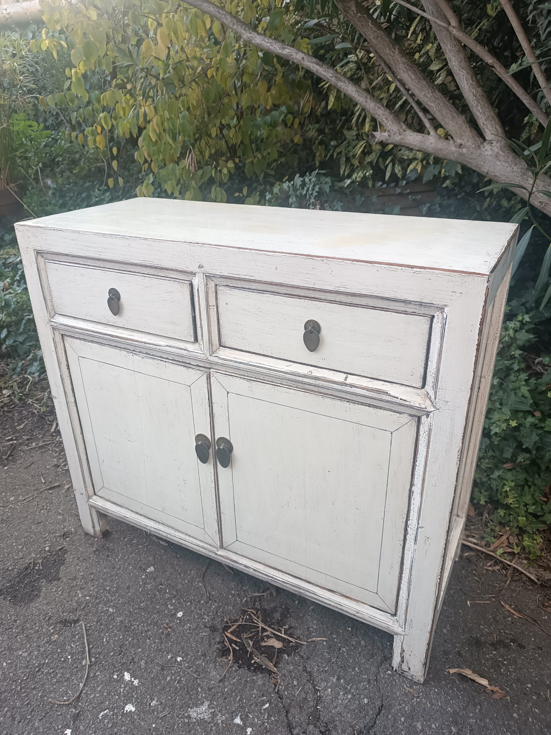 Buffet Laque Blanche Chinois deux portes deux tiroirs – Image 6