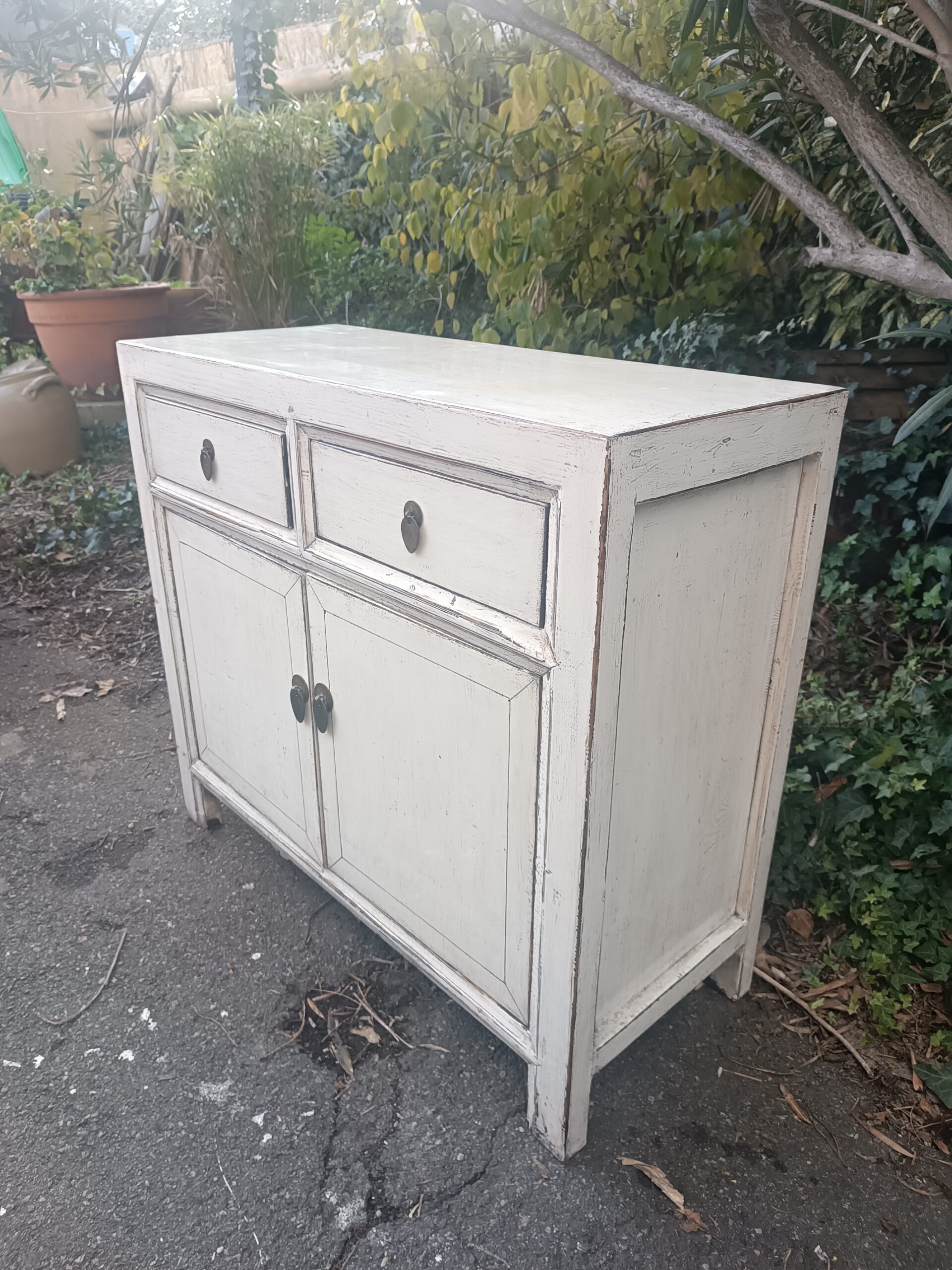 Buffet Laque Blanche Chinois deux portes deux tiroirs – Image 2