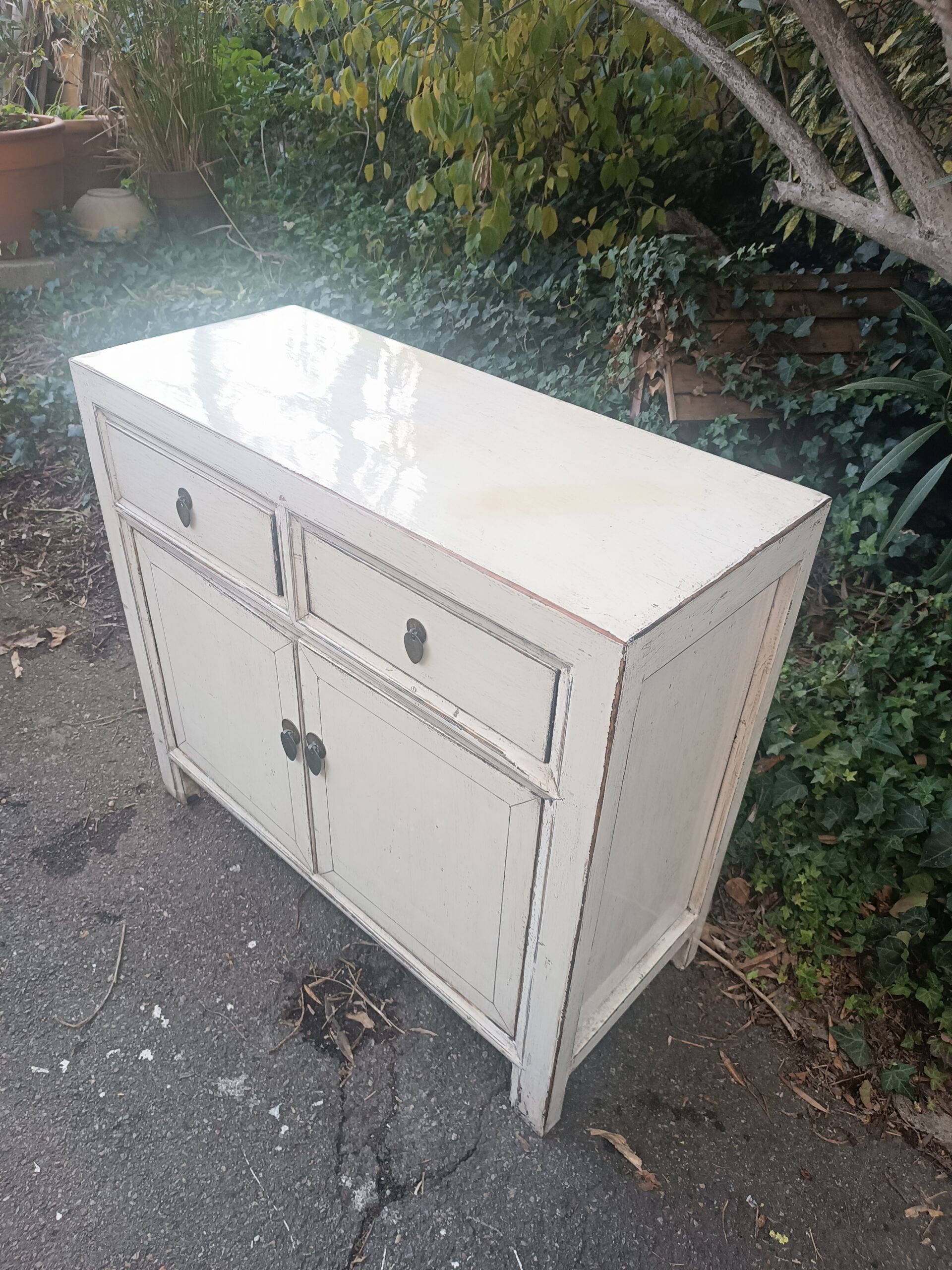 Buffet Laque Blanche Chinois deux portes deux tiroirs – Image 3