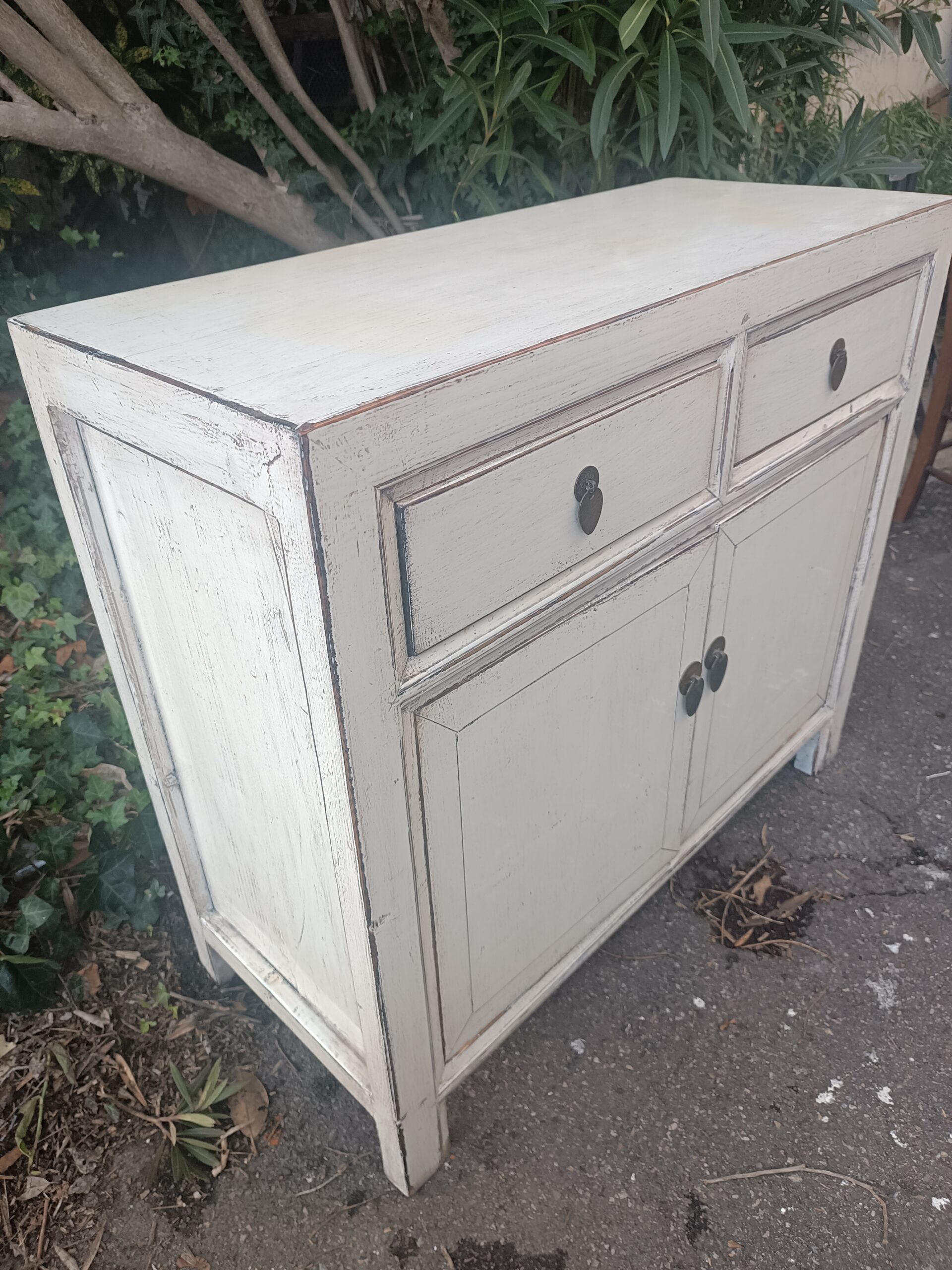 Buffet Laque Blanche Chinois deux portes deux tiroirs – Image 5