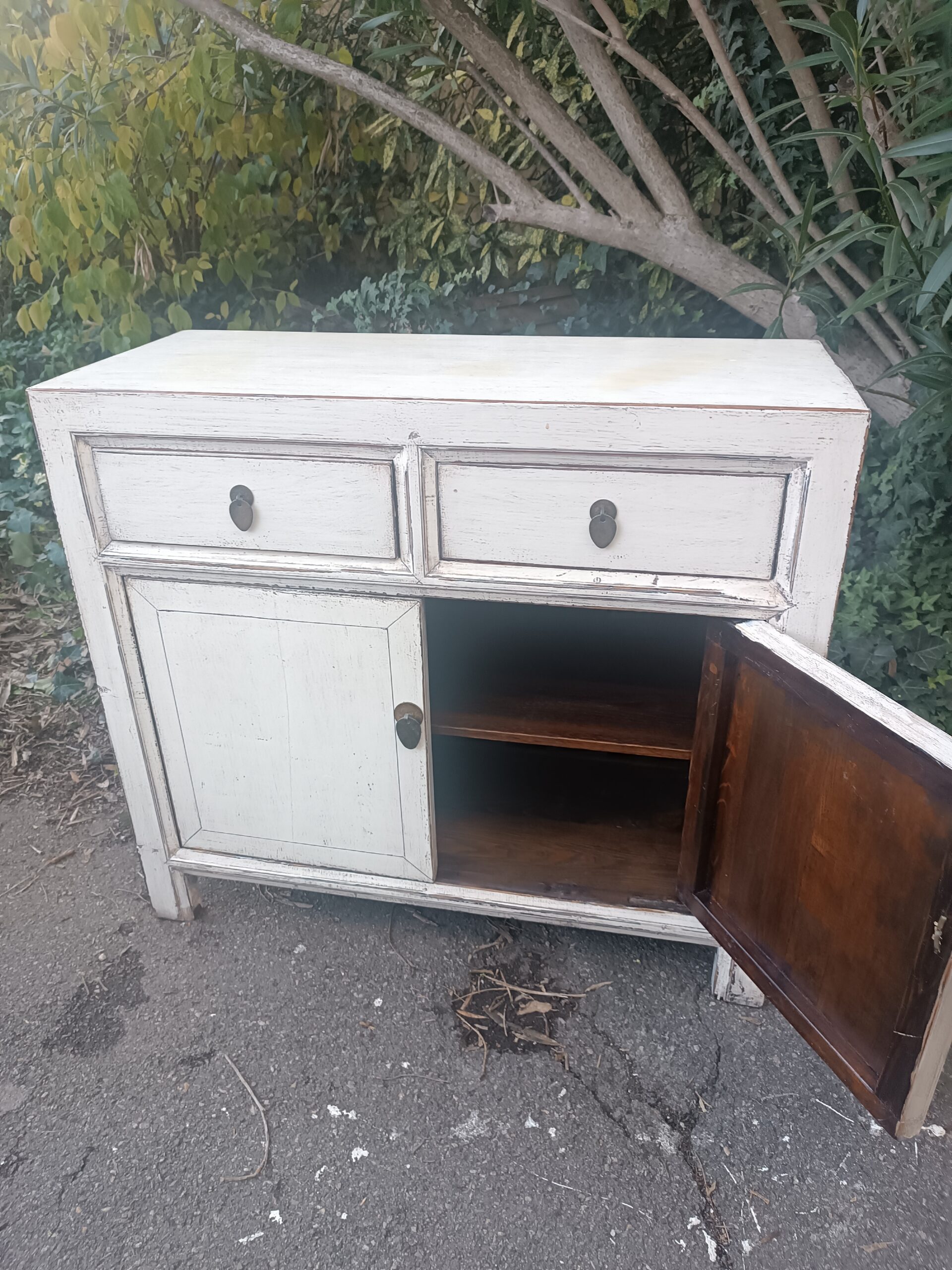 Buffet Laque Blanche Chinois deux portes deux tiroirs – Image 4