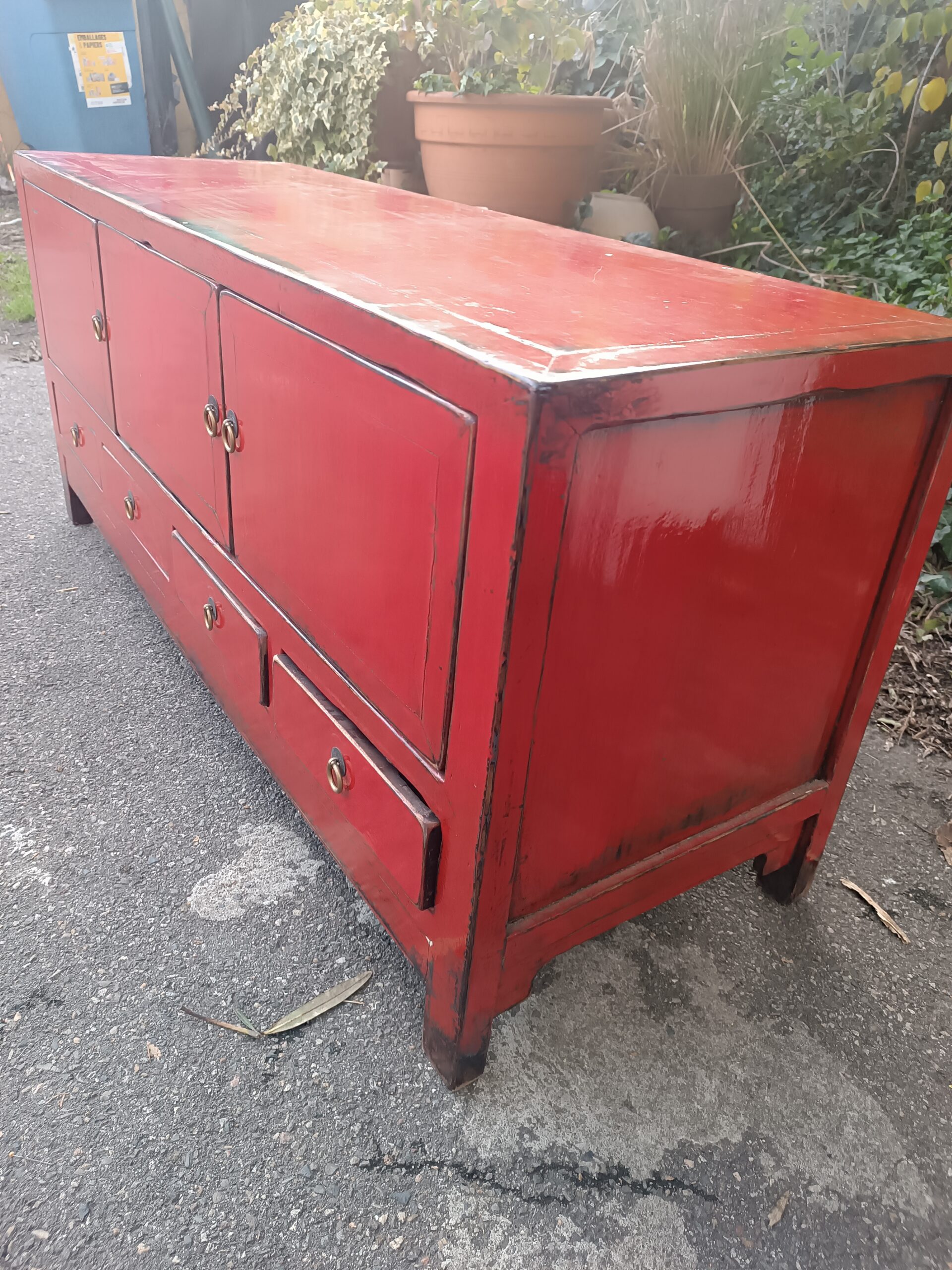 Buffet Bas Chinois Laque Rouge – Image 4