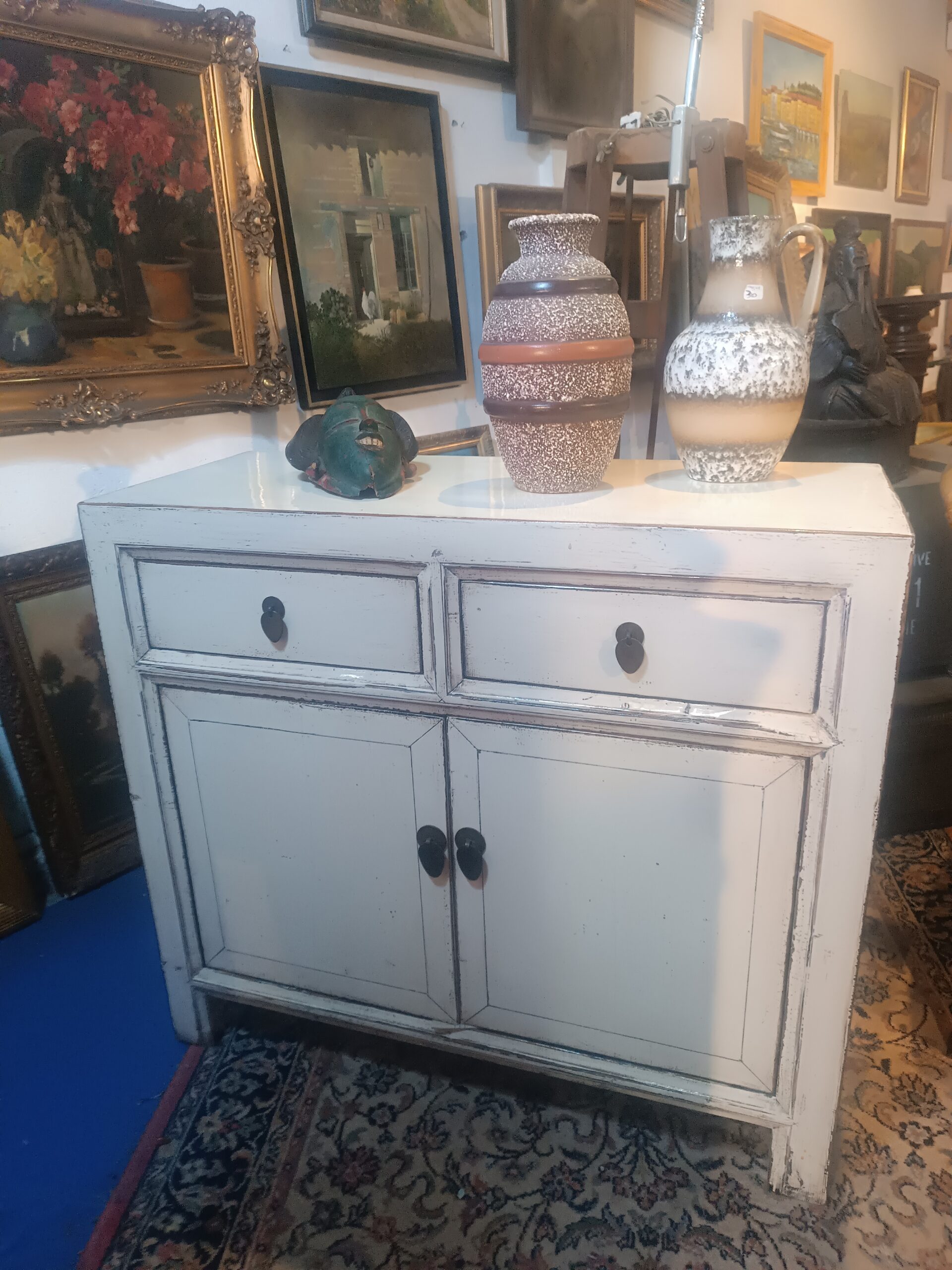 Buffet Laque Blanche Chinois deux portes deux tiroirs – Image 7