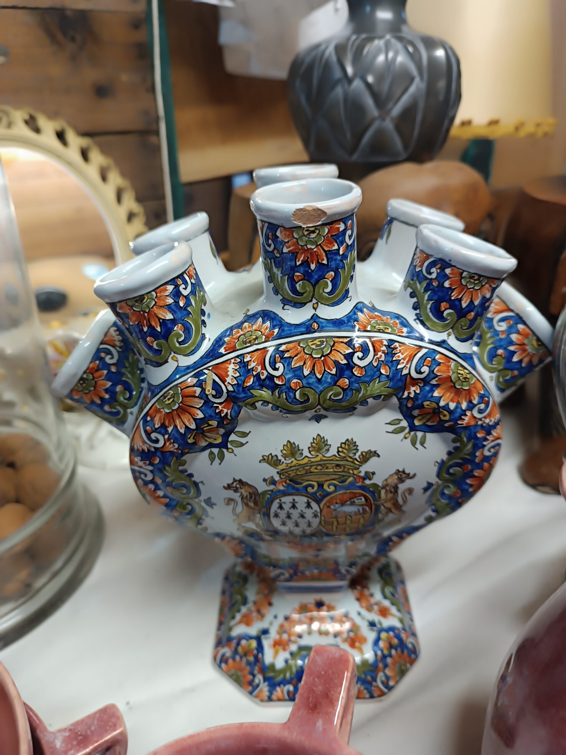 Tulipière Porquier-Beau pique fleurs en Faience de Quimper Epoque XIXème – Image 8