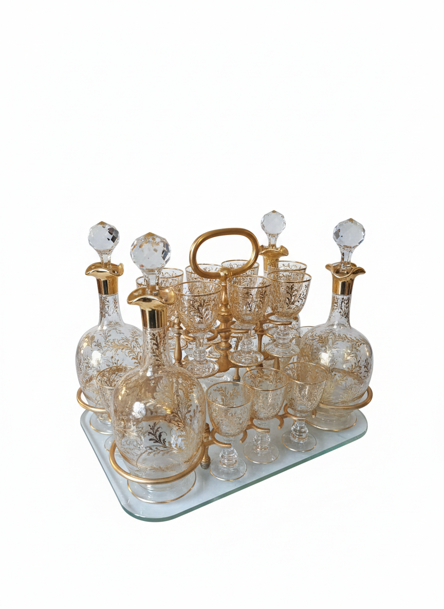 Cave à Liqueur vitrée Baccarat Epoque XIXème verrerie en cristal doré – Image 11