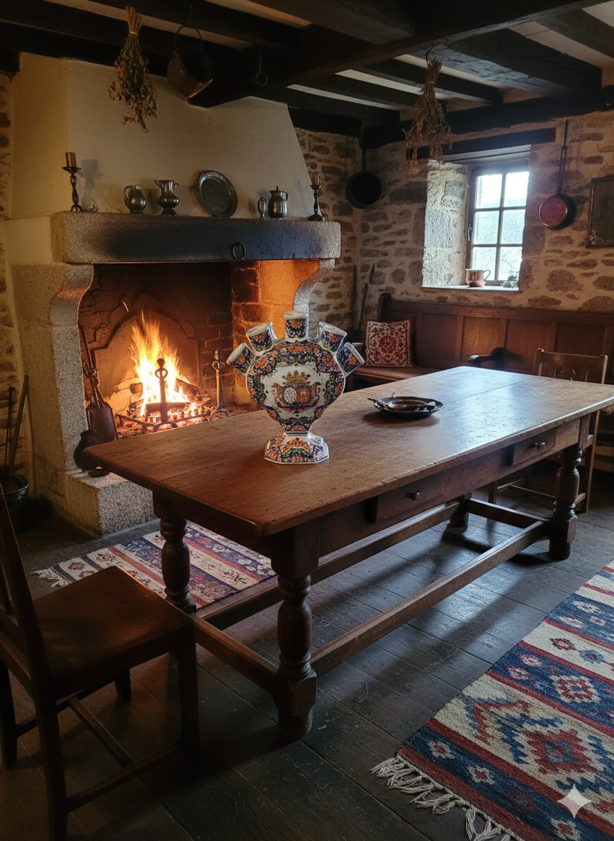 Tulipière Porquier-Beau pique fleurs en Faience de Quimper Epoque XIXème – Image 5