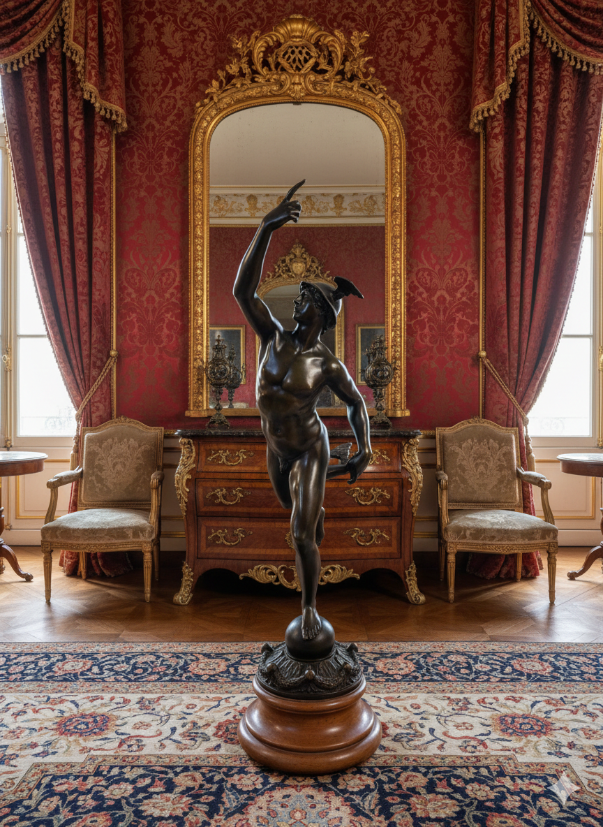 Bronze Mercure Ailé volant porté par le souffle de Zéphyr Hauteur 82cm Epoque XIXème d'après Jean de Bologne – Image 16