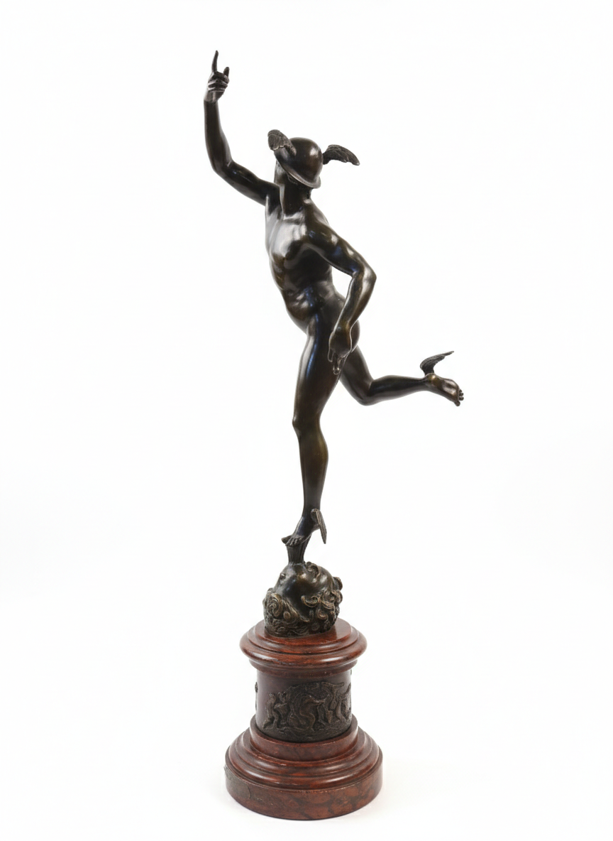 Bronze Mercure Ailé volant porté par le souffle de Zéphyr Hauteur 82cm Epoque XIXème d'après Jean de Bologne – Image 3