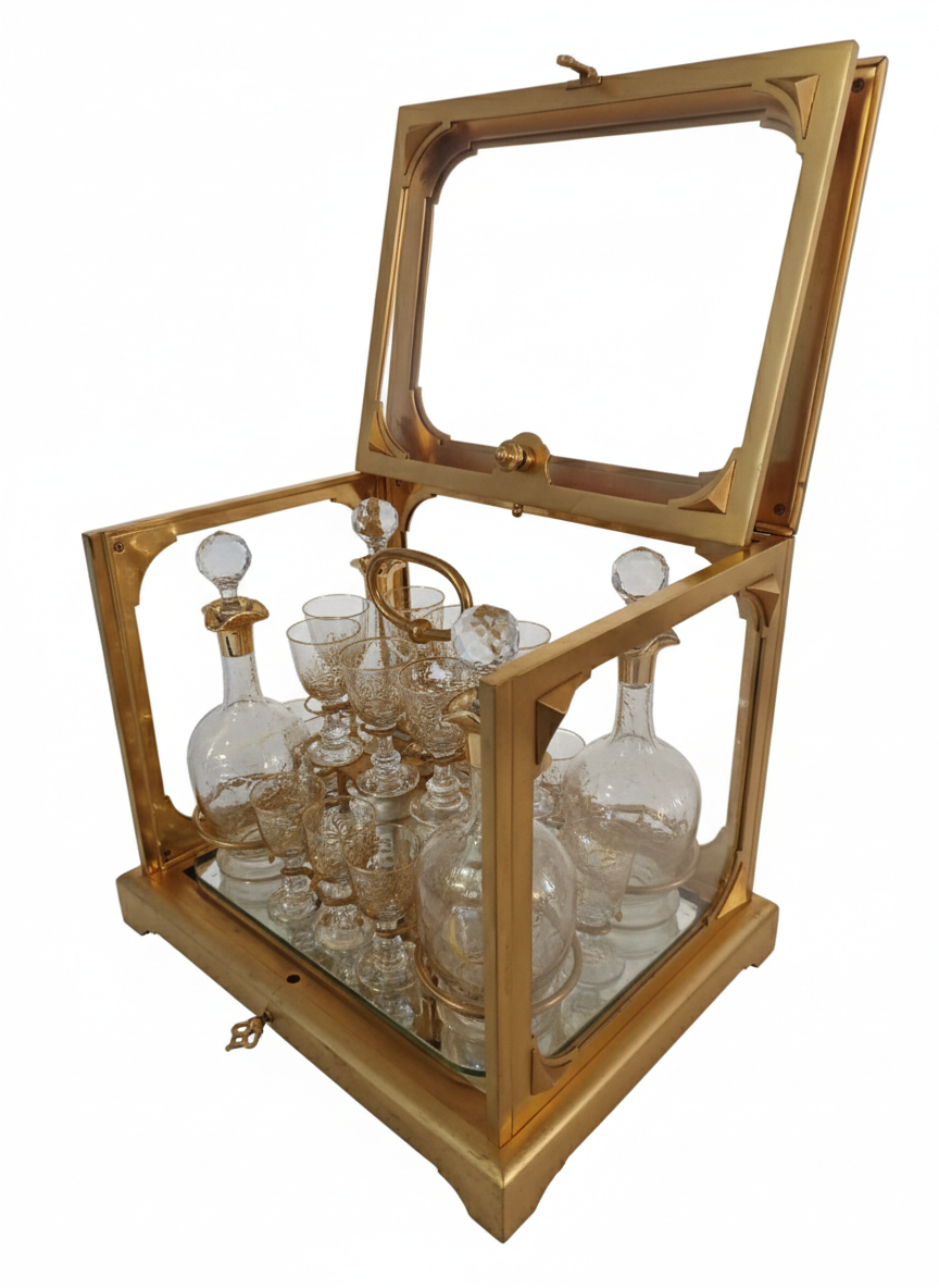 Cave à Liqueur vitrée Baccarat Epoque XIXème verrerie en cristal doré – Image 12