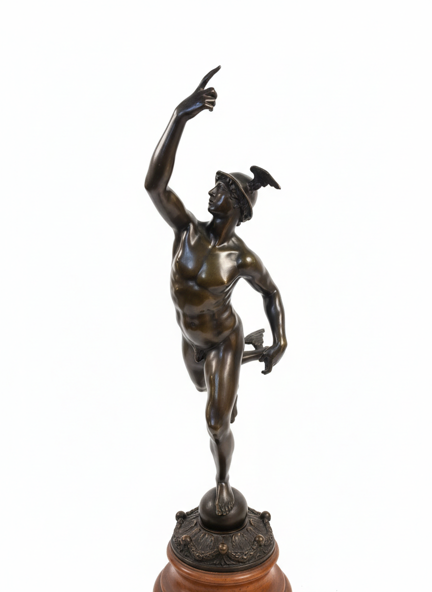 Bronze Mercure Ailé volant porté par le souffle de Zéphyr Hauteur 82cm Epoque XIXème d'après Jean de Bologne – Image 5