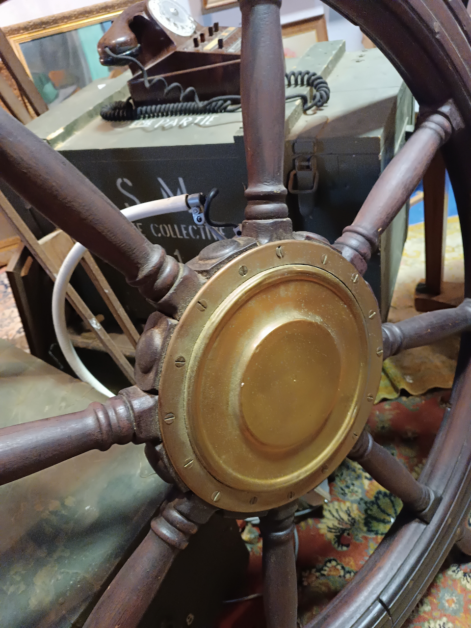 Barre à Roue Gouvernail de Bateau Ancienne objet de Marine – Image 3