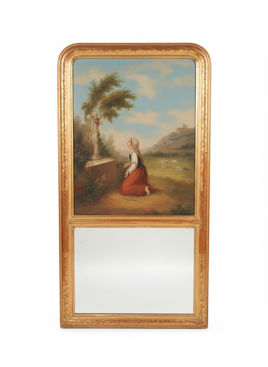 Trumeau Ancien huile sur toile "sujet religieux" Epoque XIXème – Image 2