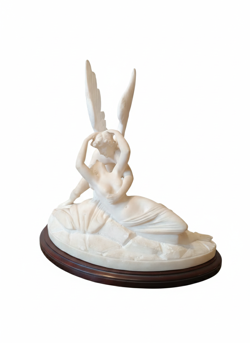 Sculpture Canova (d'après) en Albâtre "Psyché ranimée par le baiser de l'amour délivré par Eros" Epoque XXème – Image 9