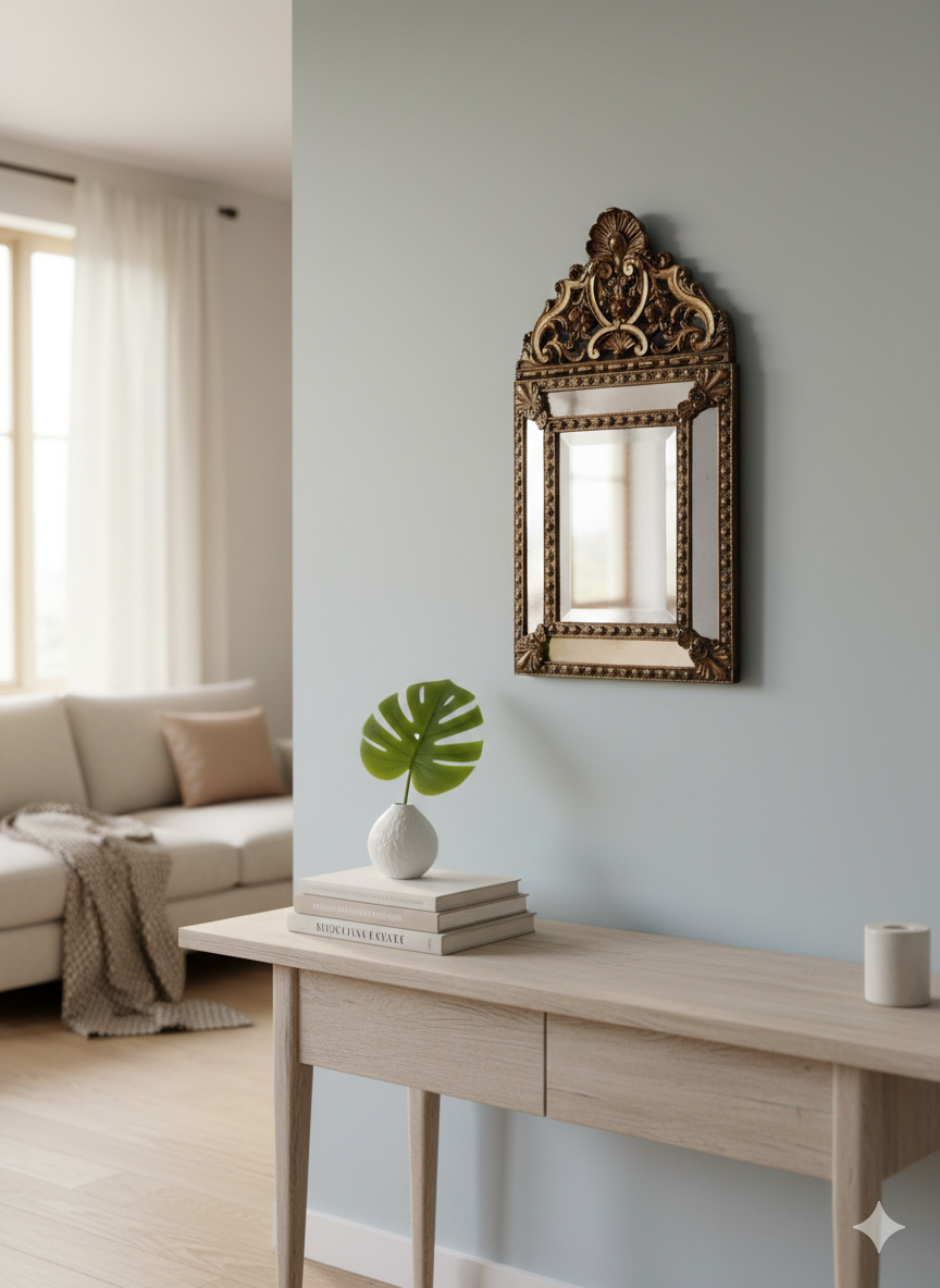 Miroir à parecloses en laiton repoussé Epoque Napoléon III – Image 7