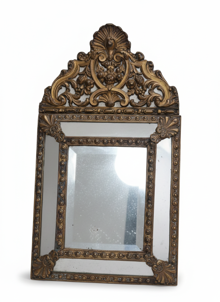 Miroir à parecloses en laiton repoussé Epoque Napoléon III – Image 6