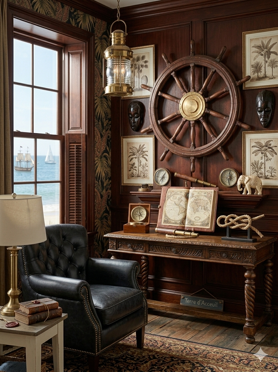 Barre à Roue Gouvernail de Bateau Ancienne objet de Marine – Image 8