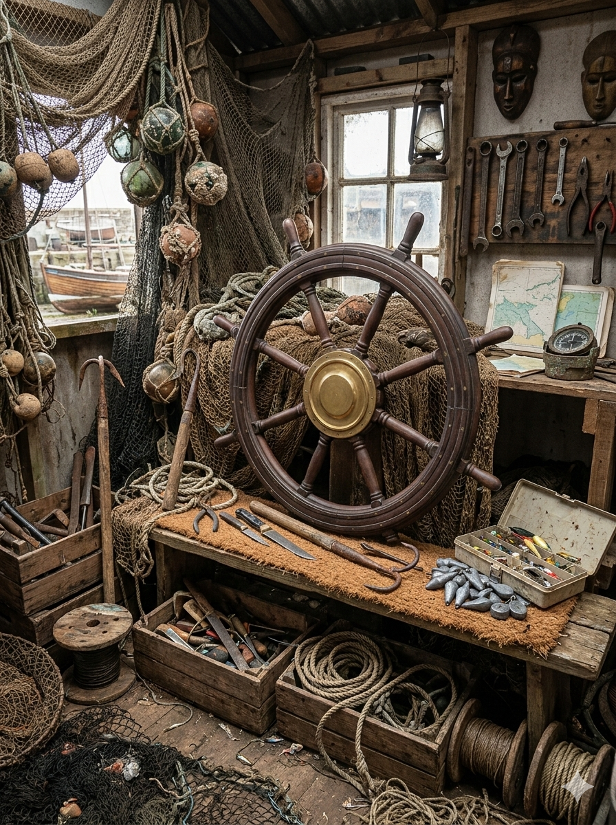 Barre à Roue Gouvernail de Bateau Ancienne objet de Marine – Image 7