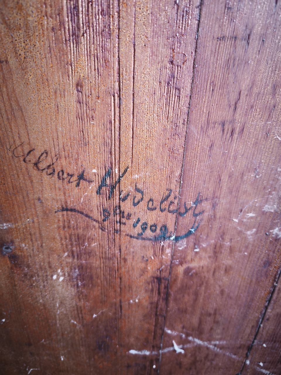 Pyrogravure sur Bois "Trophées de Chasse" signée et datée au dos 1909 – Image 10