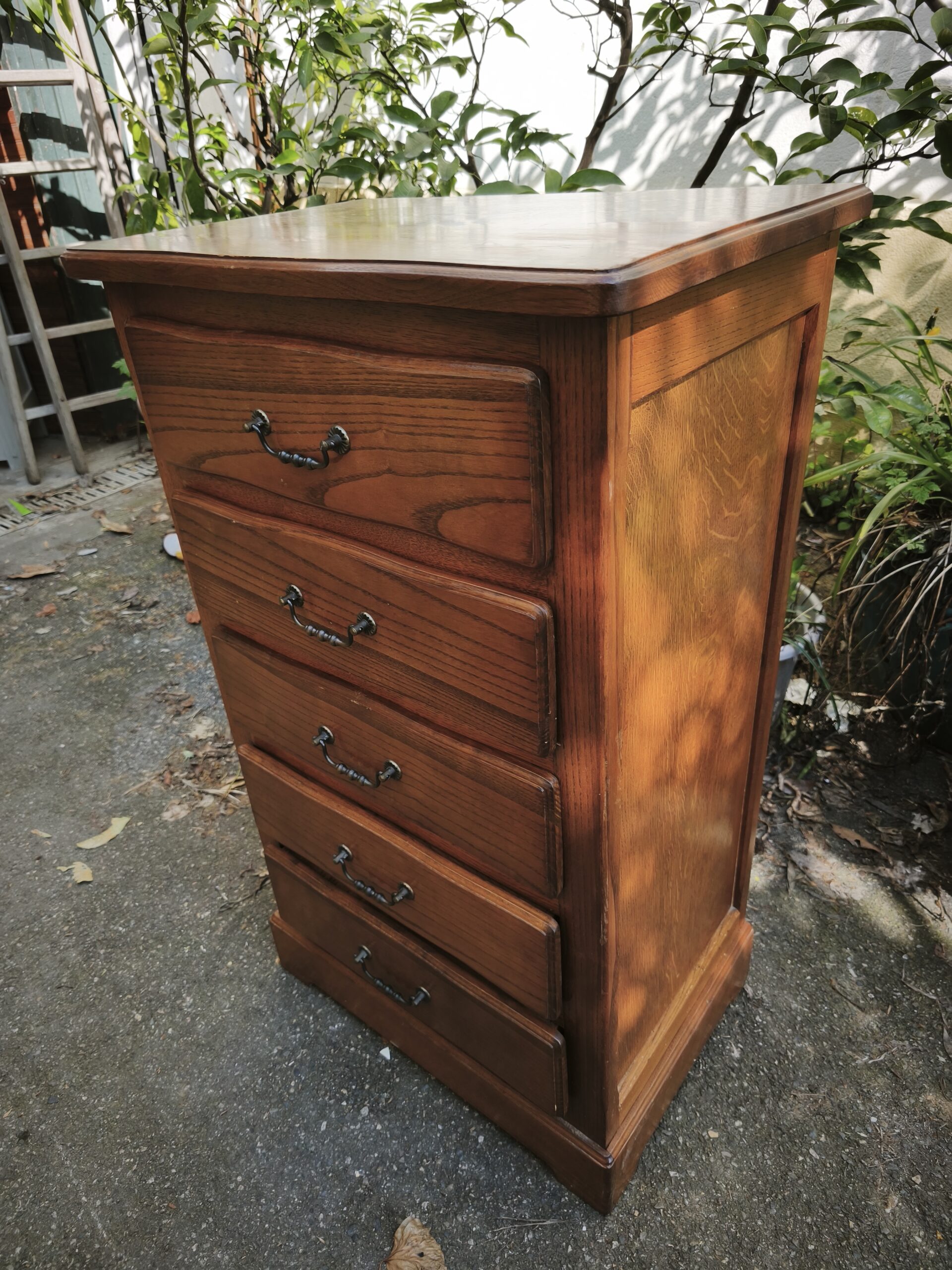 Meuble Colonne à cinq tiroirs en Chêne meuble seconde main – Image 7