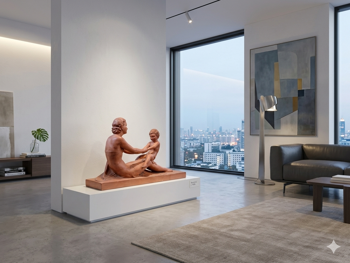 Terre cuite Art Déco signée Ugo CIPRIANI « Mère et son enfant » Epoque 1930 – Image 9