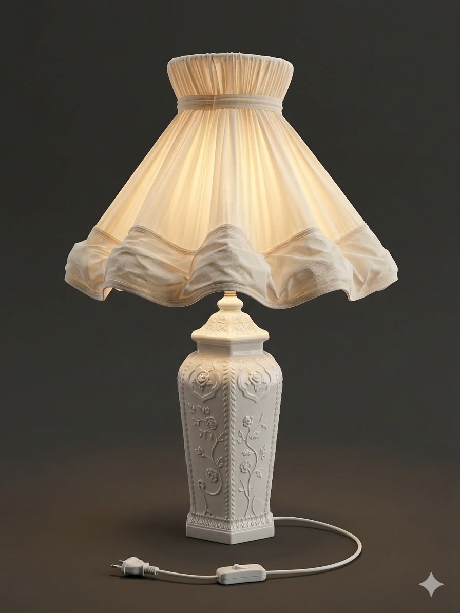 Lampe Ancienne en Porcelaine Blanche de Style Néoclassique Abat jour Pagode – Image 5