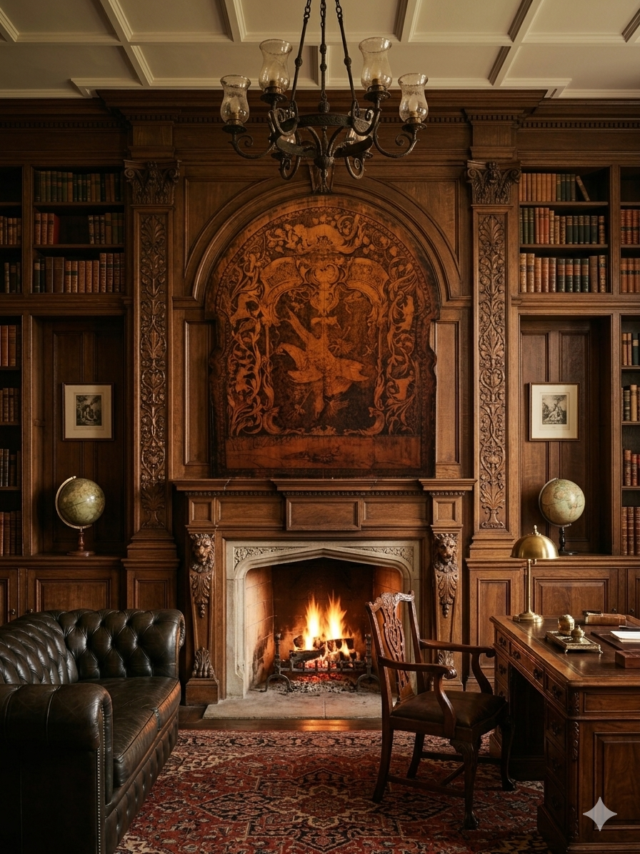 Pyrogravure sur Bois "Trophées de Chasse" signée et datée au dos 1909 – Image 13