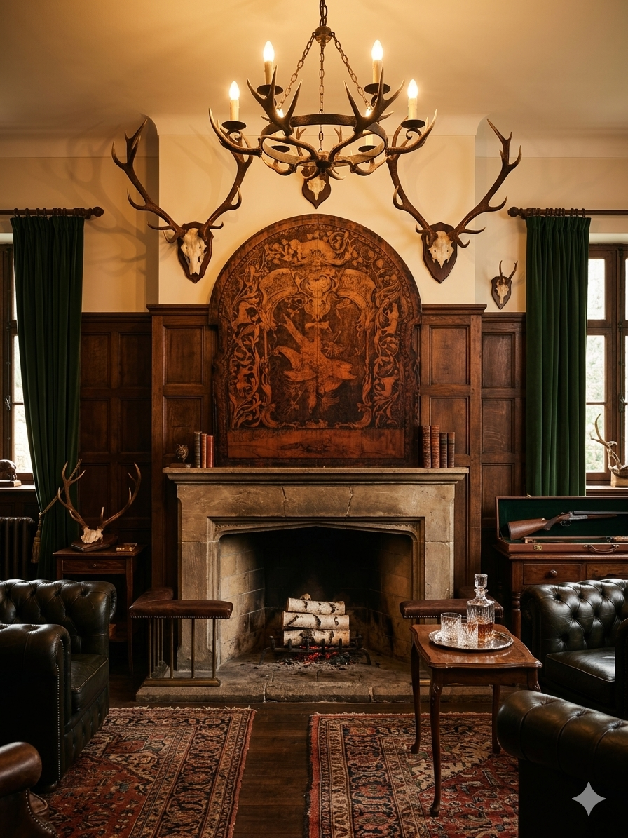 Pyrogravure sur Bois "Trophées de Chasse" signée et datée au dos 1909 – Image 12