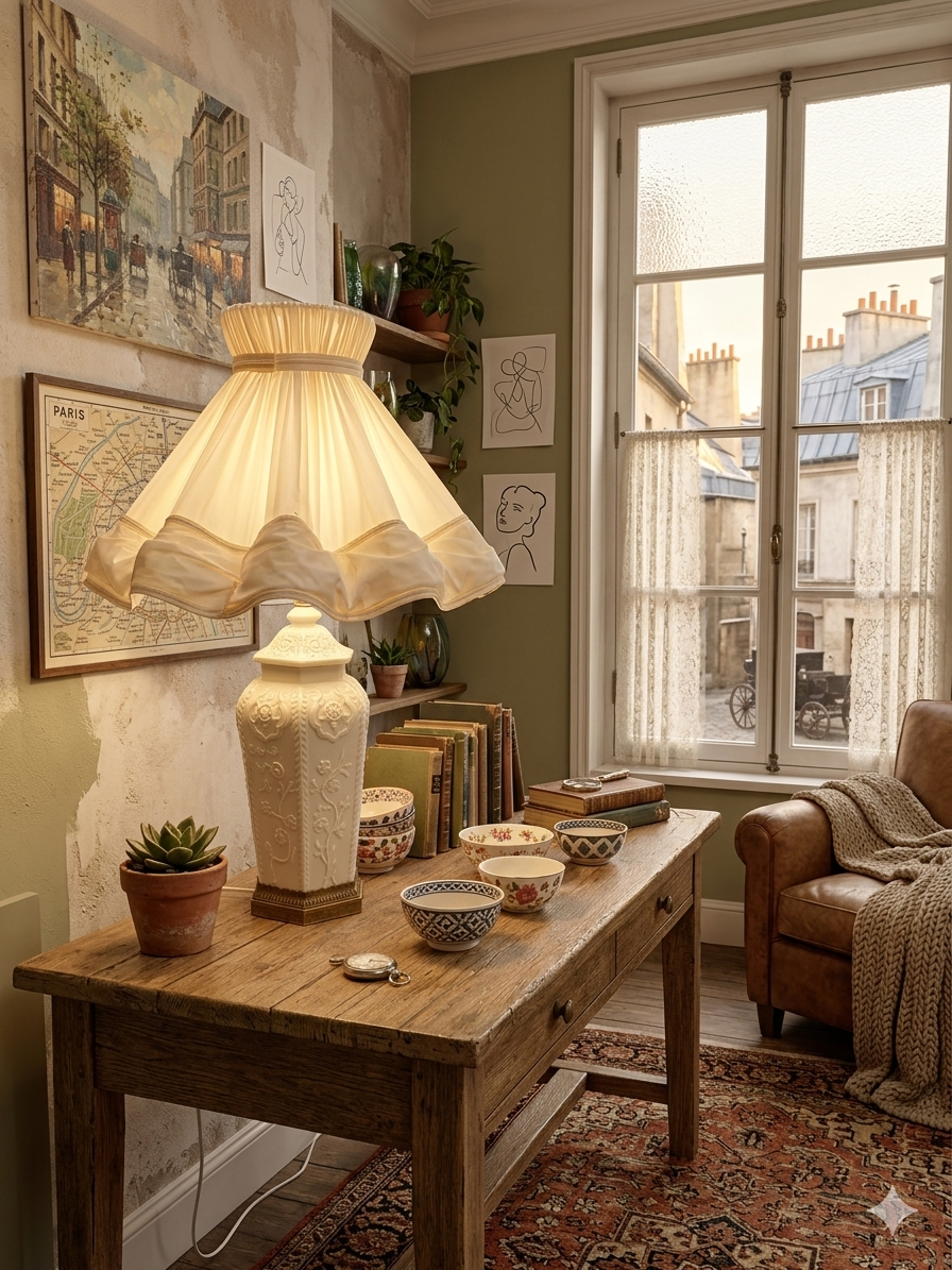 Lampe Ancienne en Porcelaine Blanche de Style Néoclassique Abat jour Pagode – Image 6