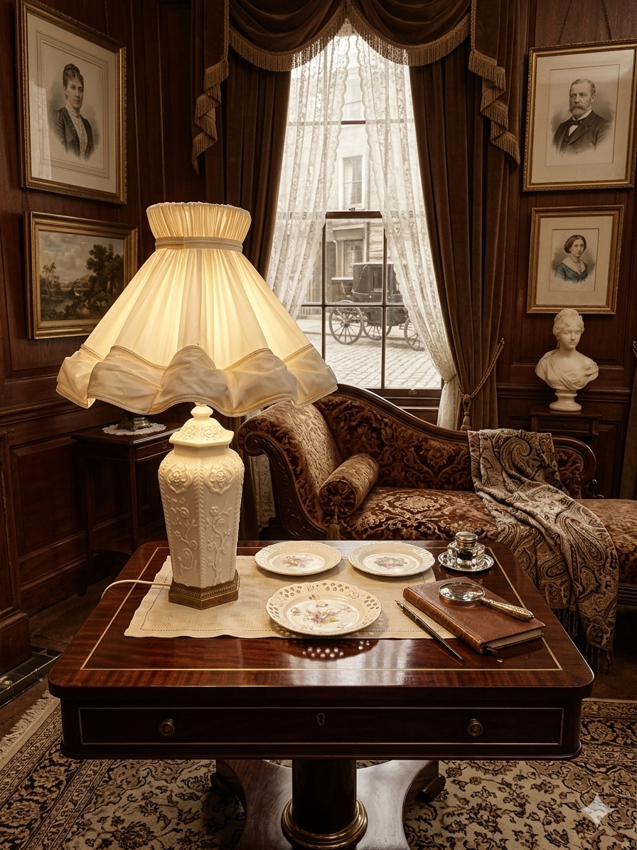 Lampe Ancienne en Porcelaine Blanche de Style Néoclassique Abat jour Pagode – Image 7