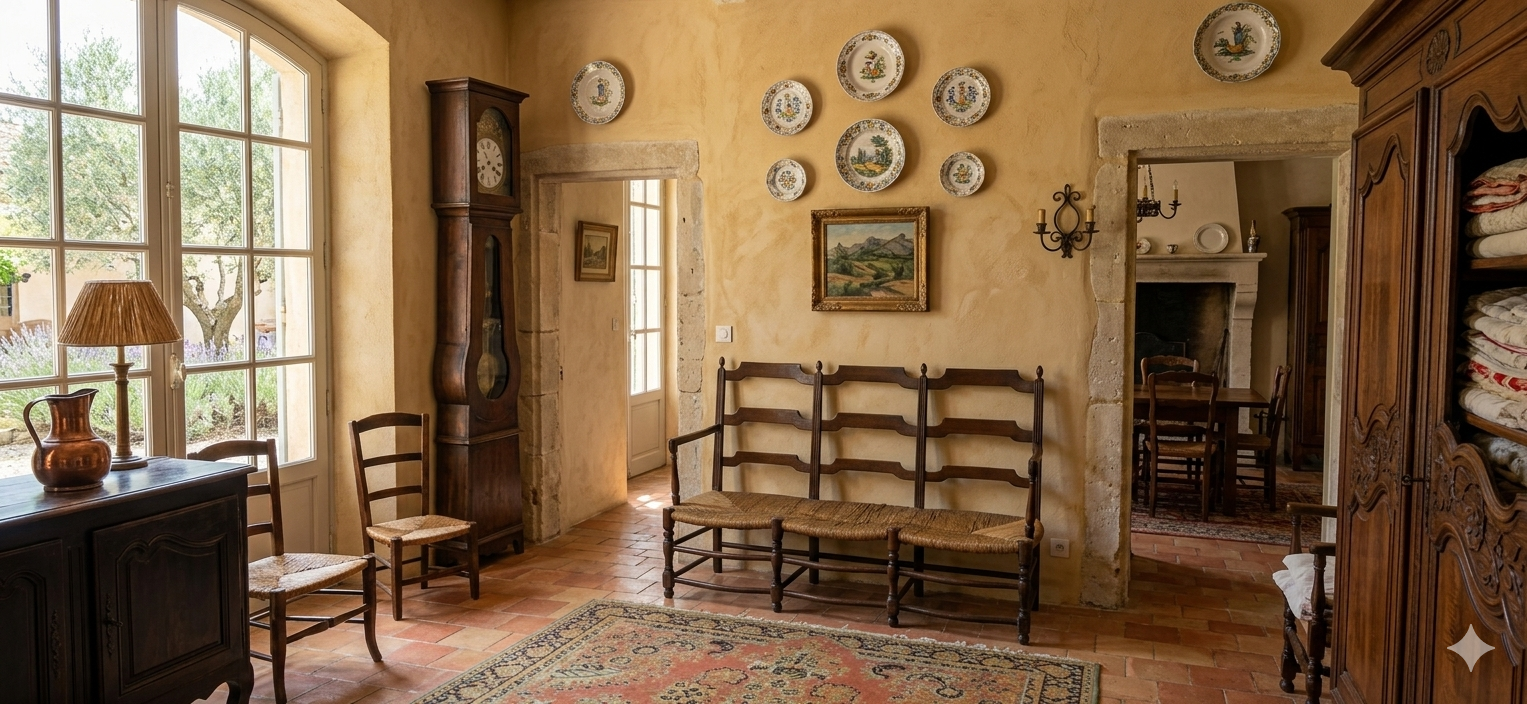 Radassier Provençal banquette trois places en Chêne Epoque XIXème – Image 11