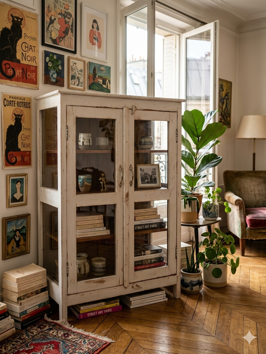 Vitrine Seconde Main en Teck Patine Blanche – Image 11